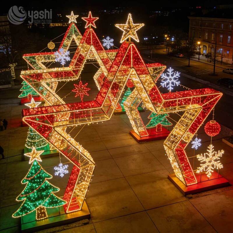 Custom Giant Gift Box Arch Motif Light, Outdoor LED Christmas Present Tunnel With Bow & Snowflake Lights For Mall Festival Decor