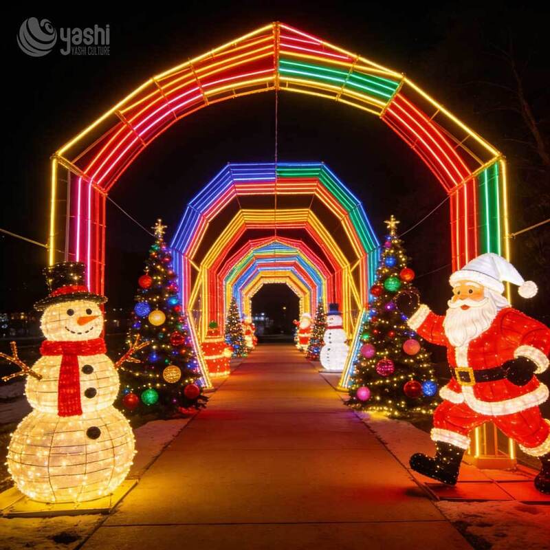Custom Giant Gift Box Arch Motif Light, Outdoor LED Christmas Present Tunnel With Bow & Snowflake Lights For Mall Festival Decor