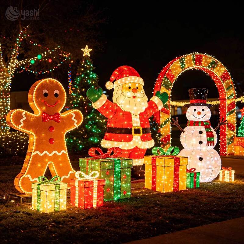 Large LED Gingerbread Santa Snowman Light Set for Outdoor Commercial Holiday Mall Decor