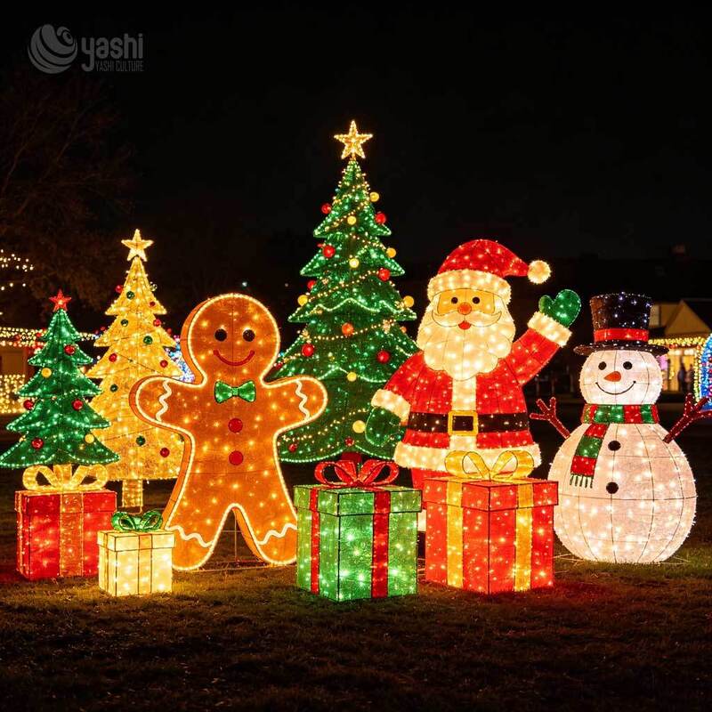Custom Giant Gingerbread Man Light Scene, Outdoor LED Christmas Lantern Set With Santa Claus, Snowman & Gift Box Motif Lights For Festival Display