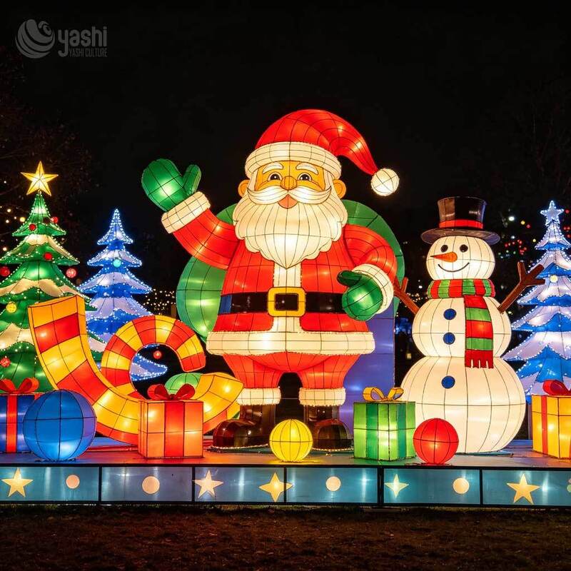 Custom Giant Gingerbread Man Light Scene, Outdoor LED Christmas Lantern Set With Santa Claus, Snowman & Gift Box Motif Lights For Festival Display