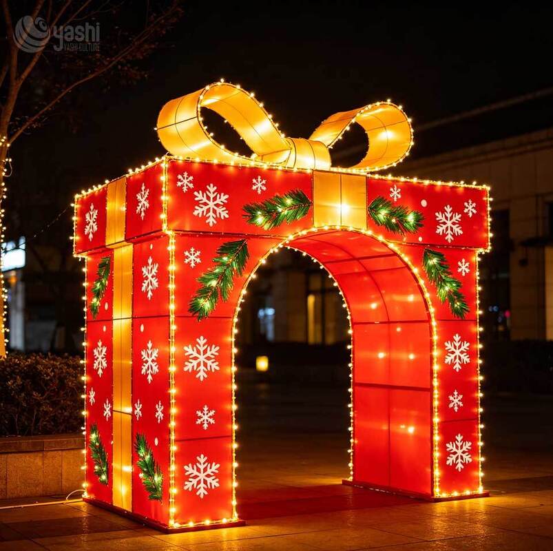 Custom Santa Sleigh & Reindeer Christmas Arch Motif Light, Outdoor LED Light Archway With Snowflakes & Gift Boxes For Shopping Mall