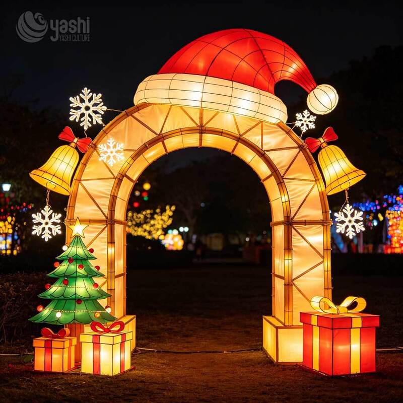 Custom Christmas Bell Star Arch Lantern With Reindeer & Sleigh, Outdoor LED Festival Light Archway For Mall, Park Light Show