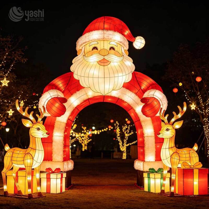 Custom Christmas Bell Star Arch Lantern With Reindeer & Sleigh, Outdoor LED Festival Light Archway For Mall, Park Light Show