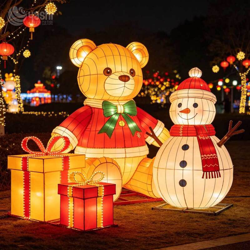 Custom Christmas Gift Box Lantern Set, Outdoor LED Lighted Gift Boxes Motif Lights For Park, Mall Holiday Light Show