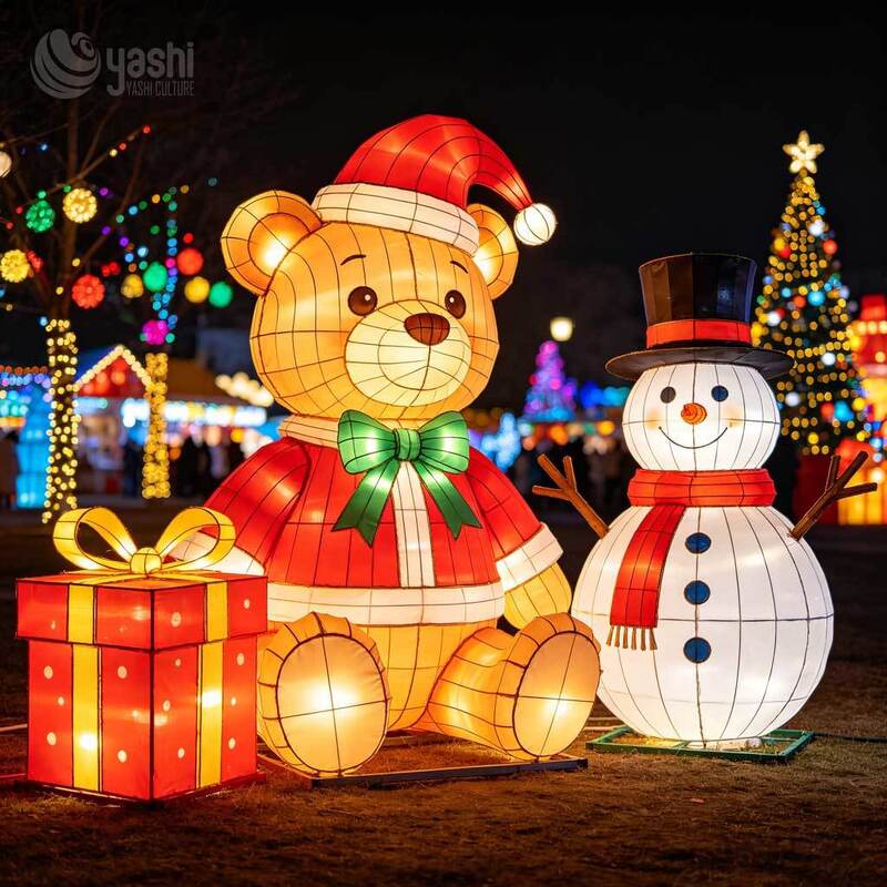 Custom Christmas Lantern Gift Box Sculpture LED Lights for Park Animal Lighting Solutions