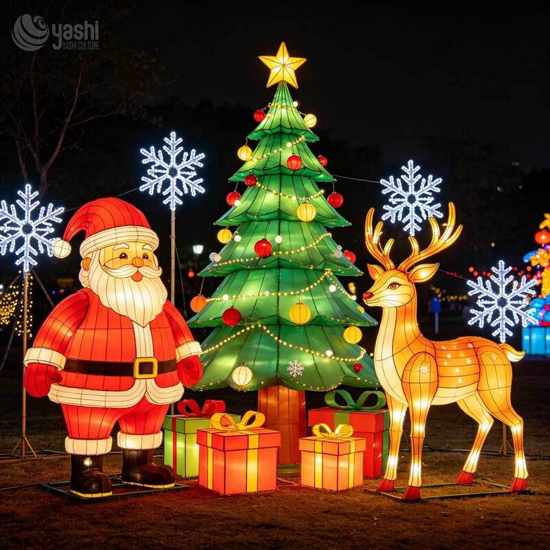 Custom Santa Claus Reindeer Sleigh Christmas Lantern Set, Outdoor LED Christmas Character Light Sculpture For Holiday Light Show