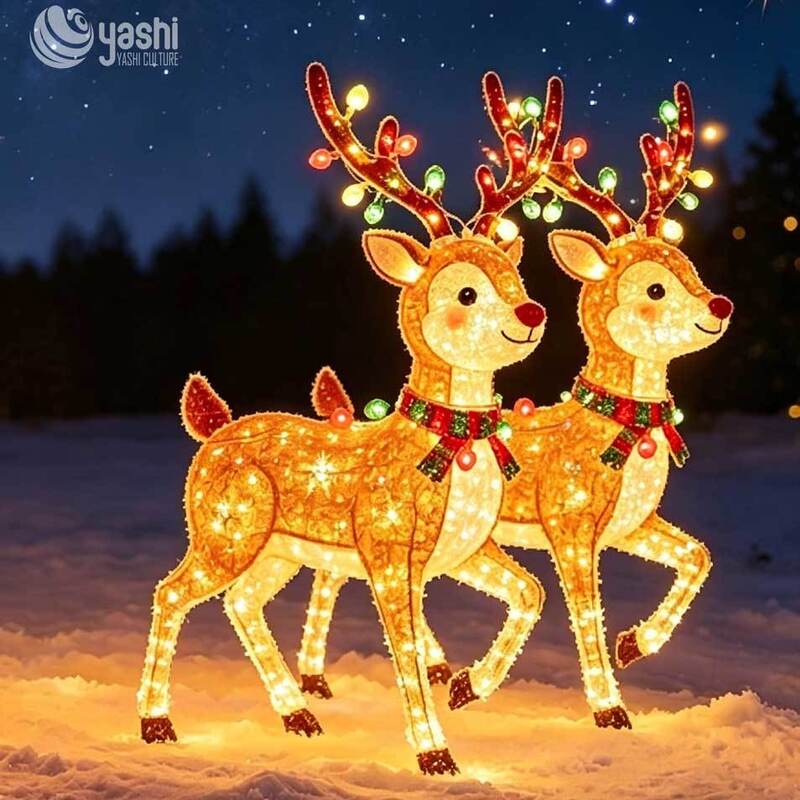 Custom Santa Claus Reindeer Sleigh Christmas Lantern Set, Outdoor LED Christmas Character Light Sculpture For Holiday Light Show