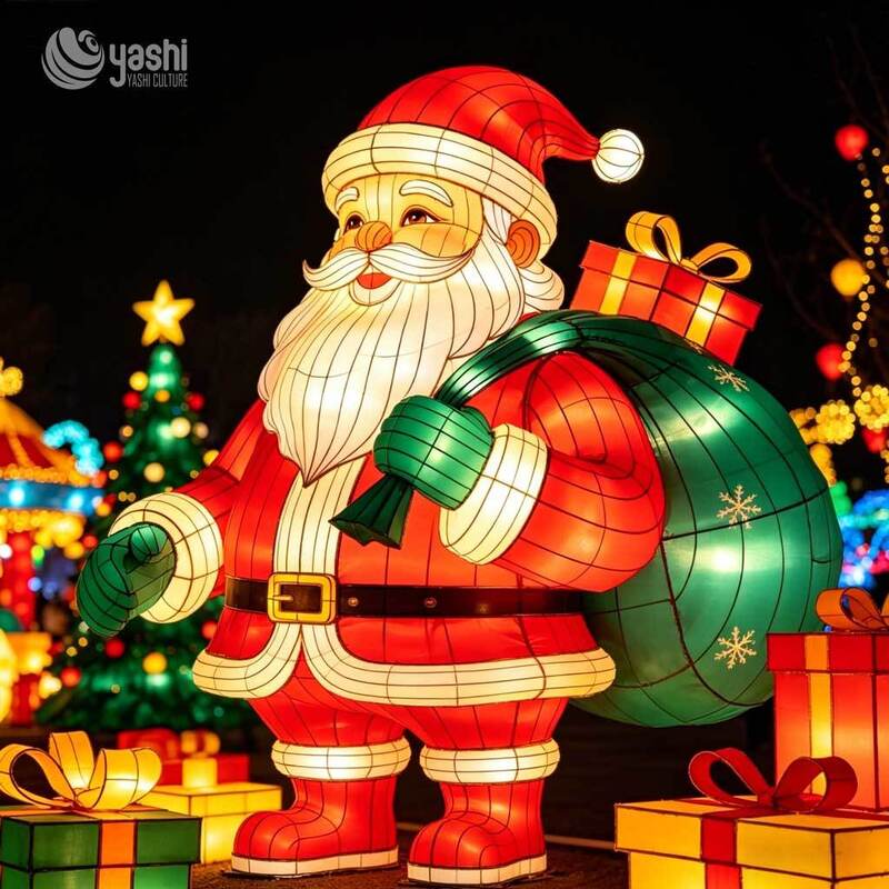 Customized Large Outdoor Christmas Tree and Santa LED Light Sculpture for Holiday Decoration