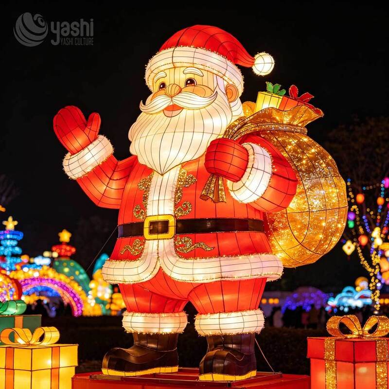 Custom Santa Claus Reindeer Sleigh Christmas Lantern Set, Outdoor LED Christmas Character Light Sculpture For Holiday Light Show