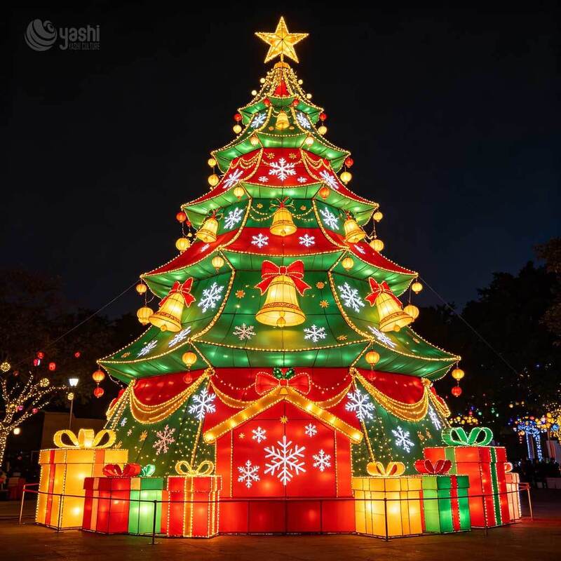 Custom Giant Christmas Tree LED Lantern Sculpture for Outdoor Plaza & Theme Park Waterproof Lighting