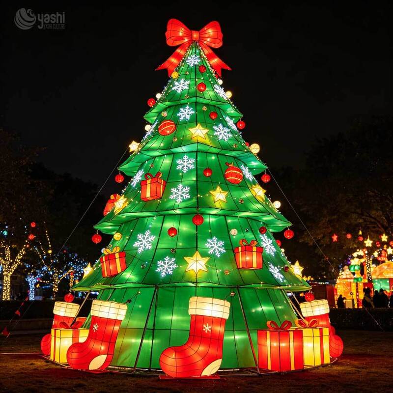 Custom Giant Wire Frame Christmas Tree Motif Light, Outdoor LED Light Up Christmas Tree Sculpture With Gift Boxes For Light Festival