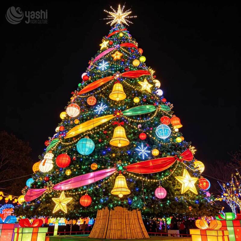 Custom Giant Wire Frame Christmas Tree Motif Light, Outdoor LED Light Up Christmas Tree Sculpture With Gift Boxes For Light Festival
