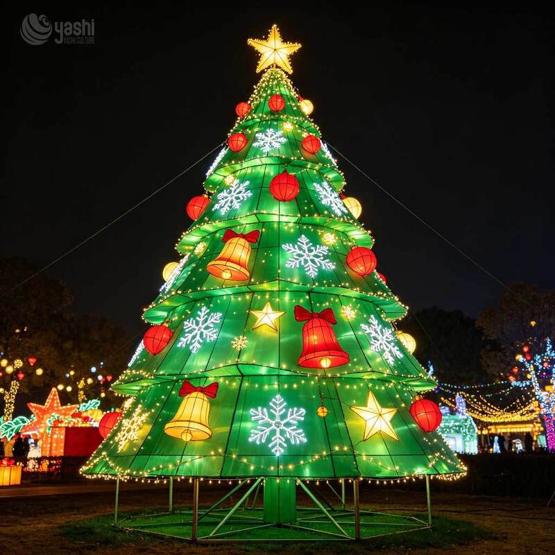 Custom Giant Christmas Tree Lantern, Outdoor LED Lighted Christmas Tree Sculpture With Stockings & Gift Boxes For Light Festival