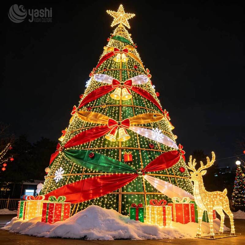 Commercial Grade Large LED Christmas Tree Lantern for Outdoor Festival Light Shows at Shopping Malls, Plazas & Streets