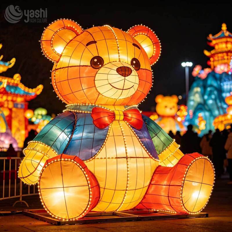 Custom Snowman Reindeer Teddy Bear Christmas Lantern Group, Outdoor LED Character Light Sculpture For Christmas Light Festival