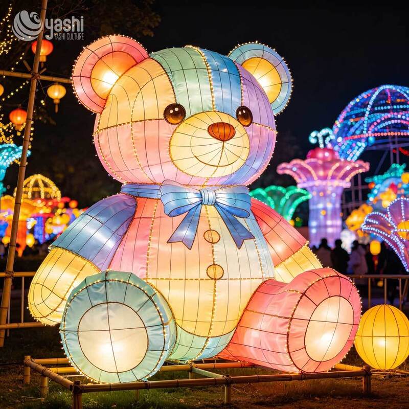 Custom Giant LED Teddy Bear Lantern, Outdoor Light Up Cartoon Bear Light Sculpture For Festival Light Exhibition