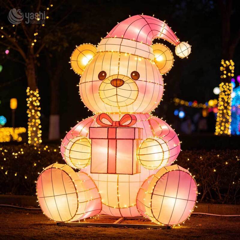 Custom Teddy Bear LED Lantern Sculpture Outdoor Waterproof for Urban Square Lighting