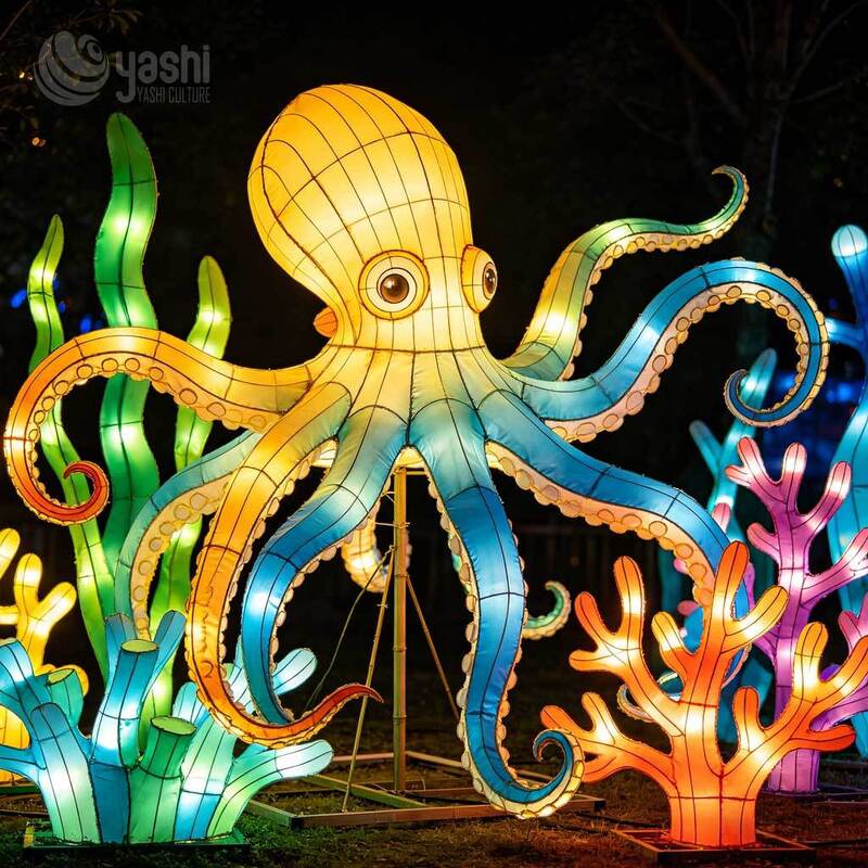 Custom Under‑Sea Theme LED Lantern Set, Sea Turtle & Jellyfish Marine Animal Light Sculpture for Ocean Light Festival