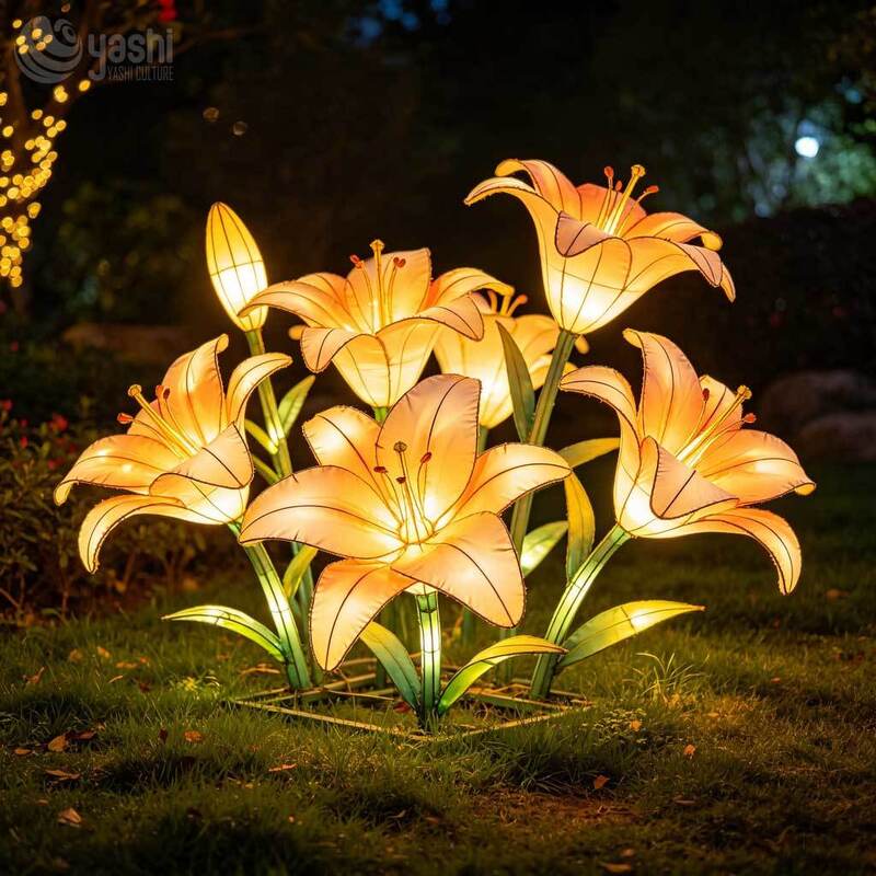 Custom Warm‑Gradient Tulip Lantern Group, Large LED Ground Tulip Flower Light Sculpture for Garden & Light Festival