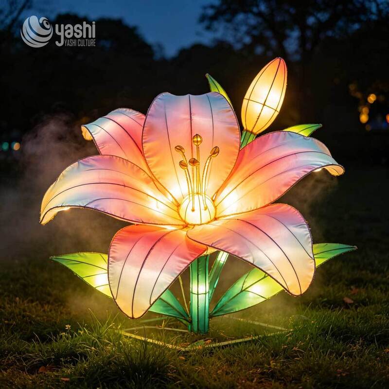 Custom Warm‑Gradient Tulip Lantern Group, Large LED Ground Tulip Flower Light Sculpture for Garden & Light Festival