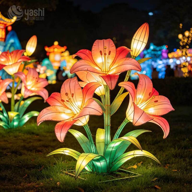 Custom Warm‑Gradient Tulip Lantern Group, Large LED Ground Tulip Flower Light Sculpture for Garden & Light Festival