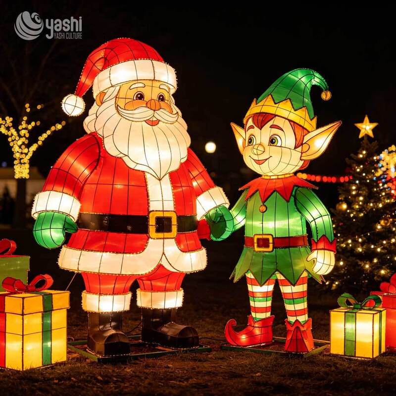 Custom Reindeer Sleigh & Christmas Tree LED Motif Light Set, Outdoor Christmas Light Sculpture For City Plaza Holiday Exhibition