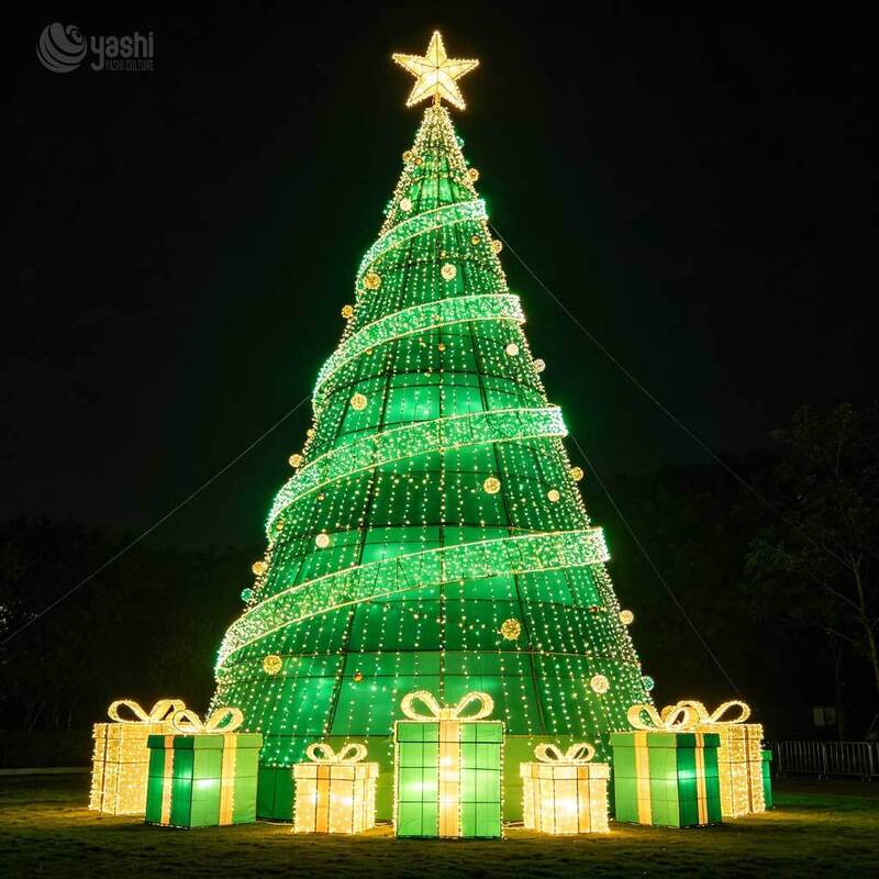 Custom Reindeer Sleigh & Christmas Tree LED Motif Light Set, Outdoor Christmas Light Sculpture For City Plaza Holiday Exhibition