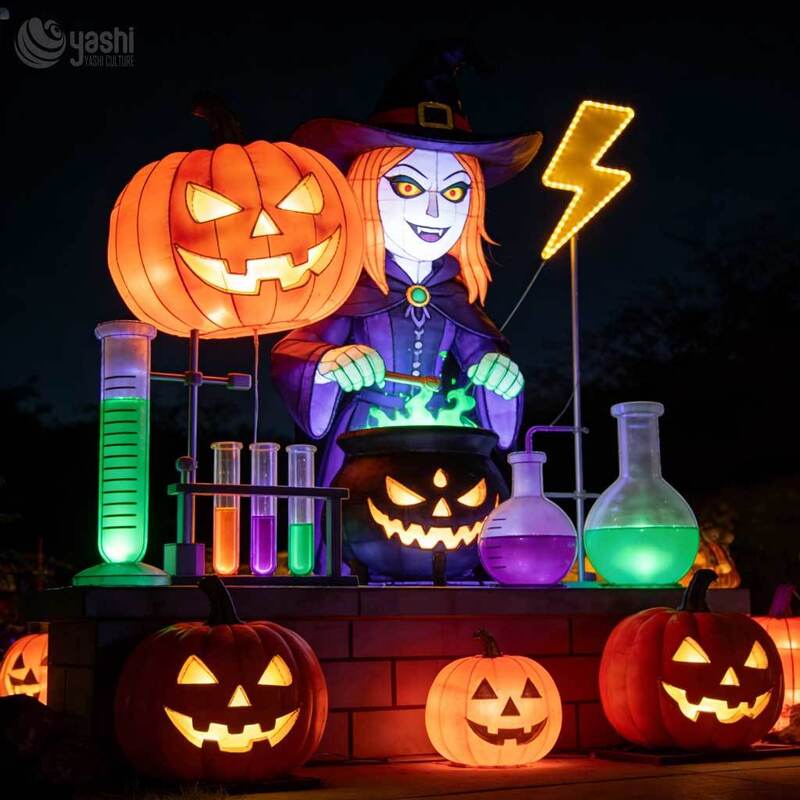 Custom Frankenstein Monster Halloween Lantern Set, Large LED Scientist Character Light Sculpture with Pumpkin Decor