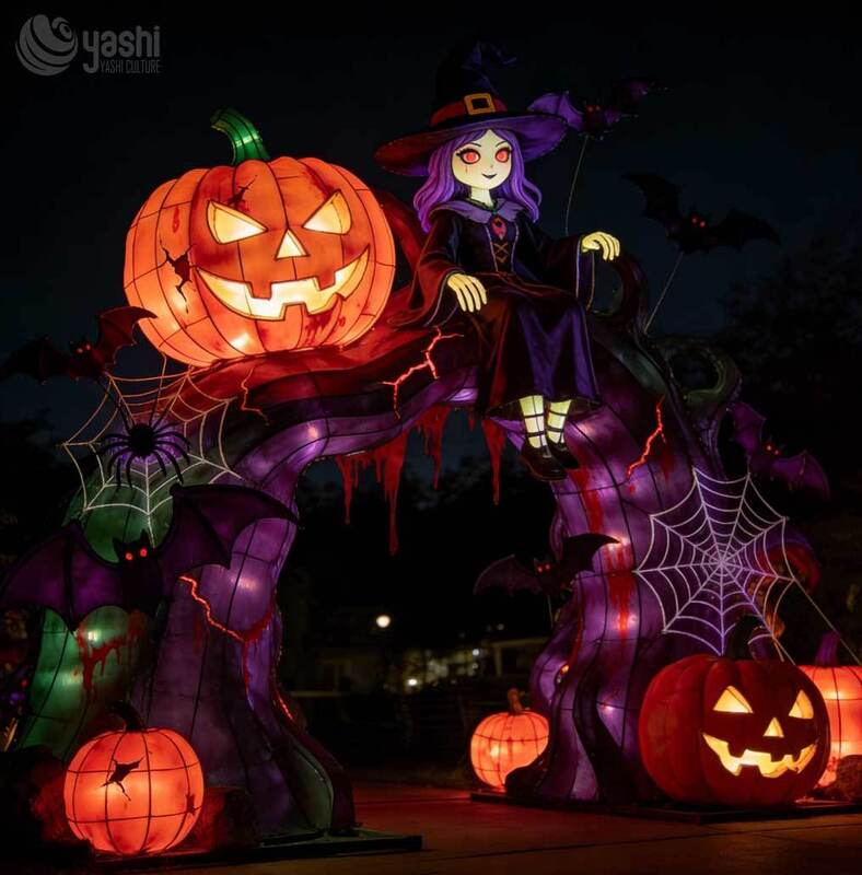 Custom Cheerful Witch Halloween Arch Lantern, Large LED Spooky‑Tree Entry Gate Light Sculpture with Pumpkin & Bat