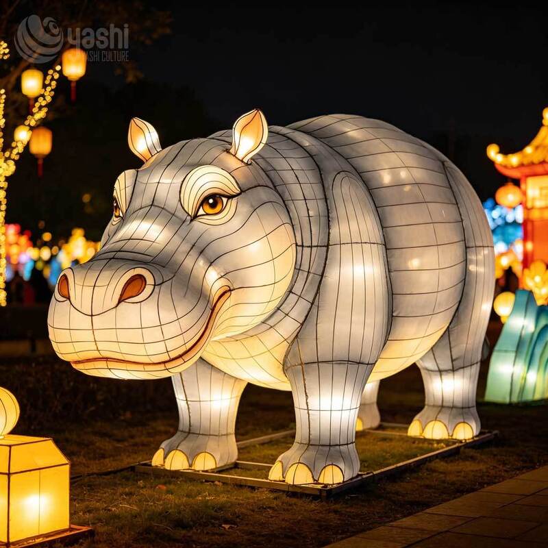 Hipopotamus Komersial Raksasa Lampu Lampu LED, Taman Hewan Luar Ruangan Pesta Hewan Pemasangan Lampu