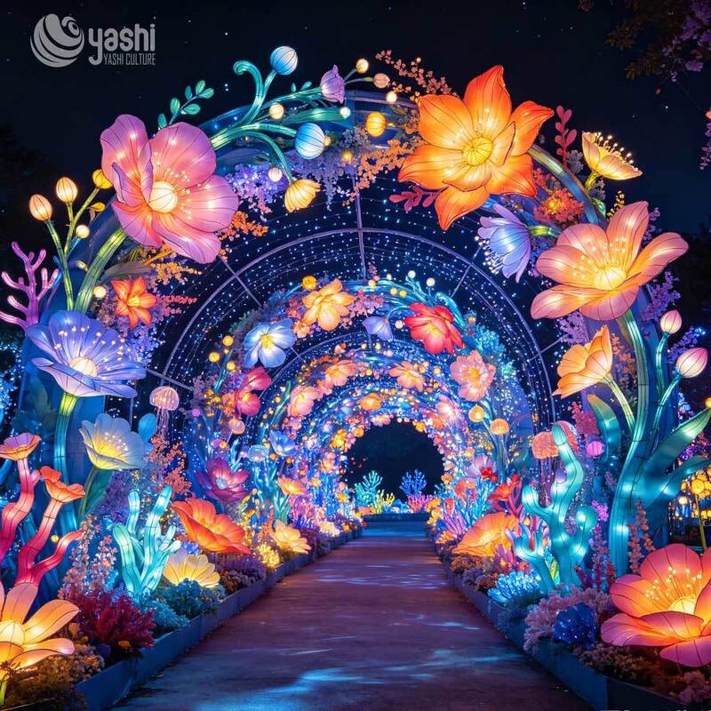 Custom Butterfly & Floral Walk‑Through Light Tunnel, Garden Theme LED Flower Butterfly Lantern Tunnel for Park Night Festival