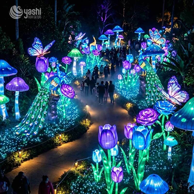 Custom LED Flower Lantern Arch Tunnel, Waterproof Floral Walkway for Outdoor Festivals, Weddings & Theme Park Decor