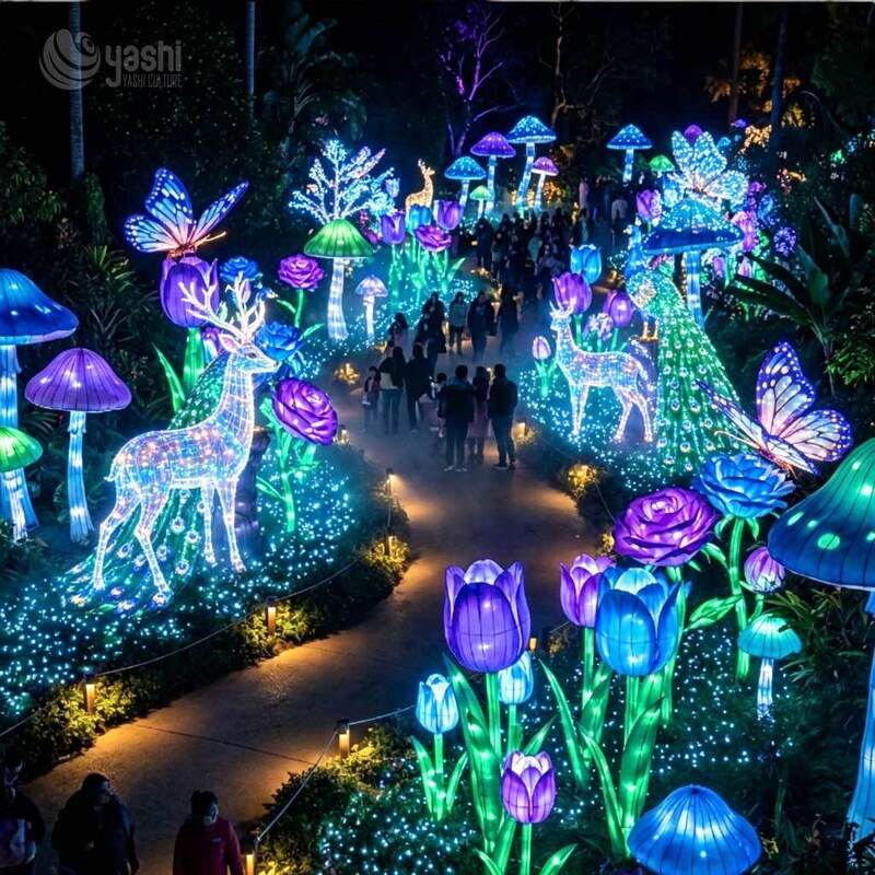 Custom Giant Floral Walk‑Through Light Tunnel, Large Colorful Flower LED Lantern Tunnel for Garden & Night Lantern Festival