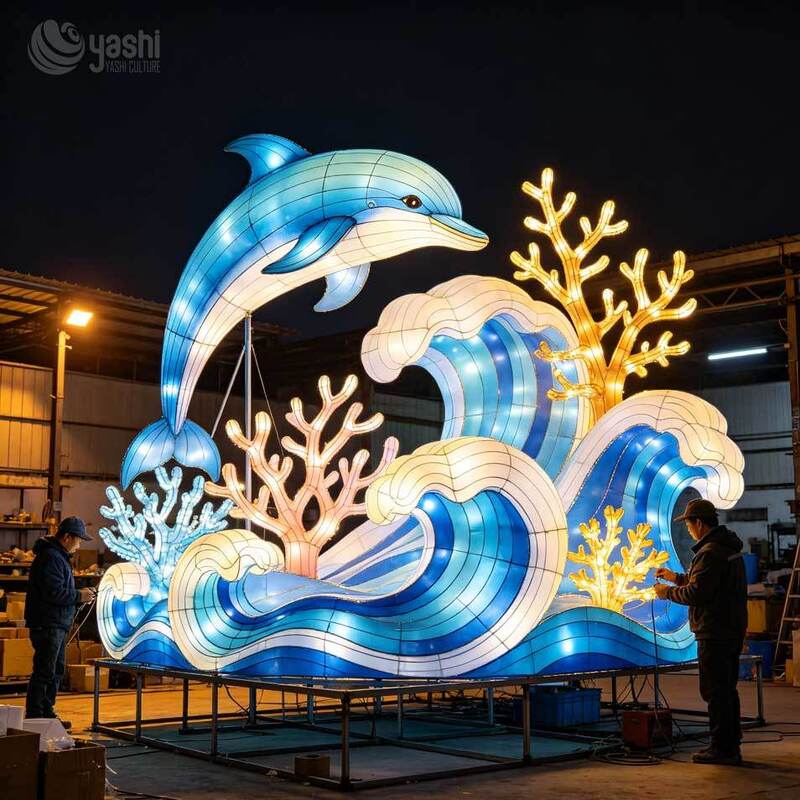 Lentera LED Gurita Komersial Raksasa Kustom, Instalasi Lampu Luar Ruangan Bertema Laut Bawah Air