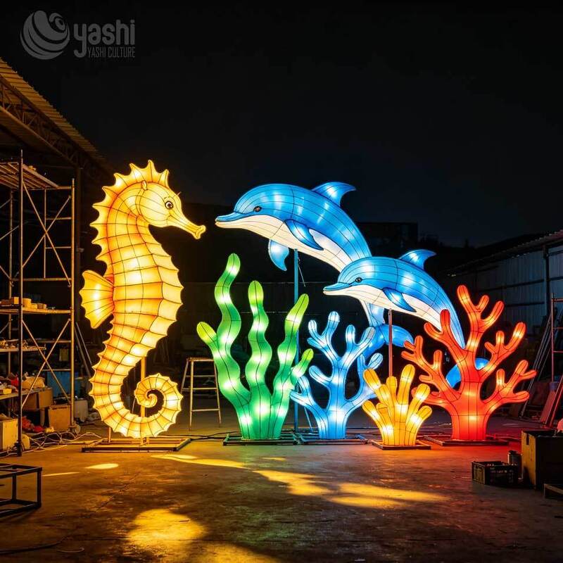 Lentera LED Gurita Komersial Raksasa Kustom, Instalasi Lampu Luar Ruangan Bertema Laut Bawah Air