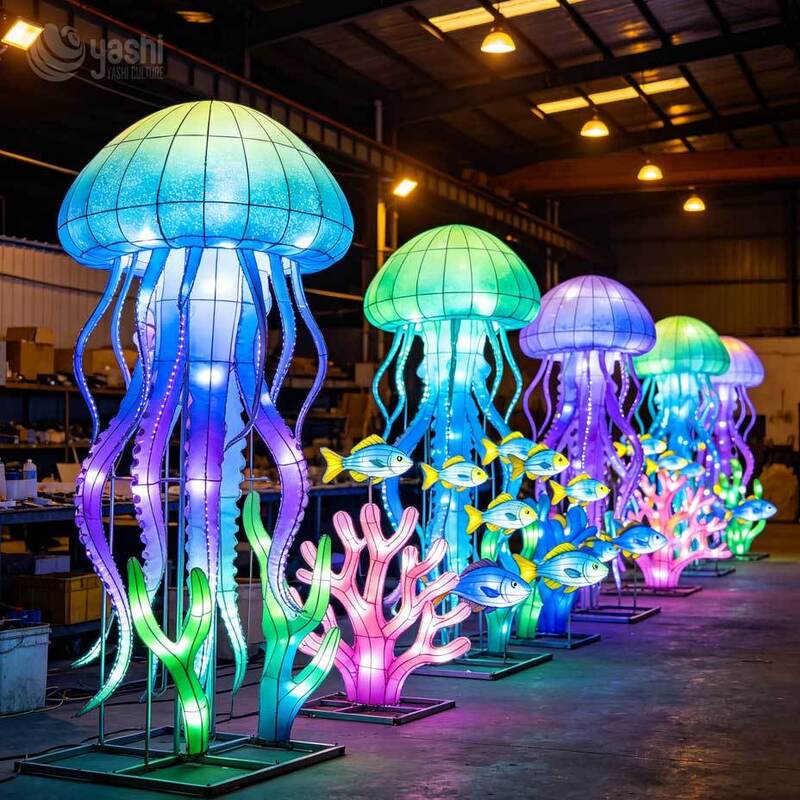 Custom Marine Animal LED Lantern Set, Octopus & Seahorse Ocean‑Theme Outdoor Light Installation