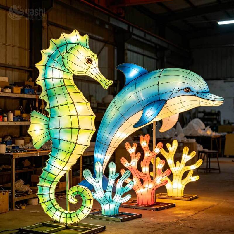 Custom Marine Animal LED Lantern Set, Octopus & Seahorse Ocean‑Theme Outdoor Light Installation