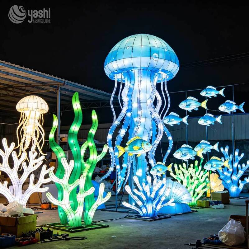 Custom Marine Animal LED Lantern Set, Octopus & Seahorse Ocean‑Theme Outdoor Light Installation