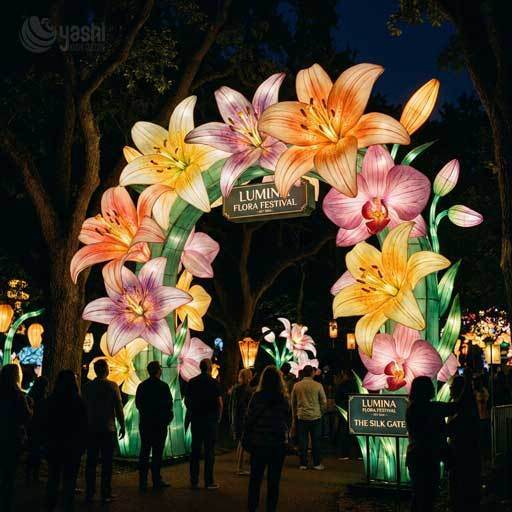 Linterna de Arco de Flor de Peônia Rosa Gigante, Arco de Fotografia Floral para o Festival de Lanternas da Noite do Jardim