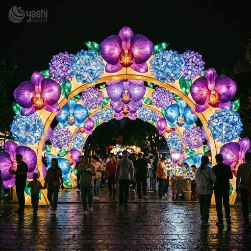 Linterna de Arco de Flor de Peônia Rosa Gigante, Arco de Fotografia Floral para o Festival de Lanternas da Noite do Jardim