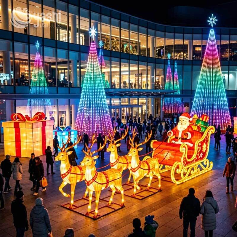 Giant Reindeer Sleigh LED Lantern Set, Waterproof Outdoor Christmas Decoration Light for Festival & Theme Park