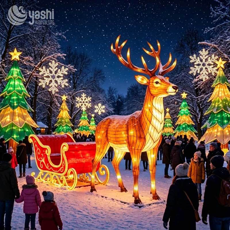Custom Reindeer & Christmas Tree LED Light Sculpture: Large Outdoor Holiday Lighting for Commercial Venues, Parks & Theme Parks