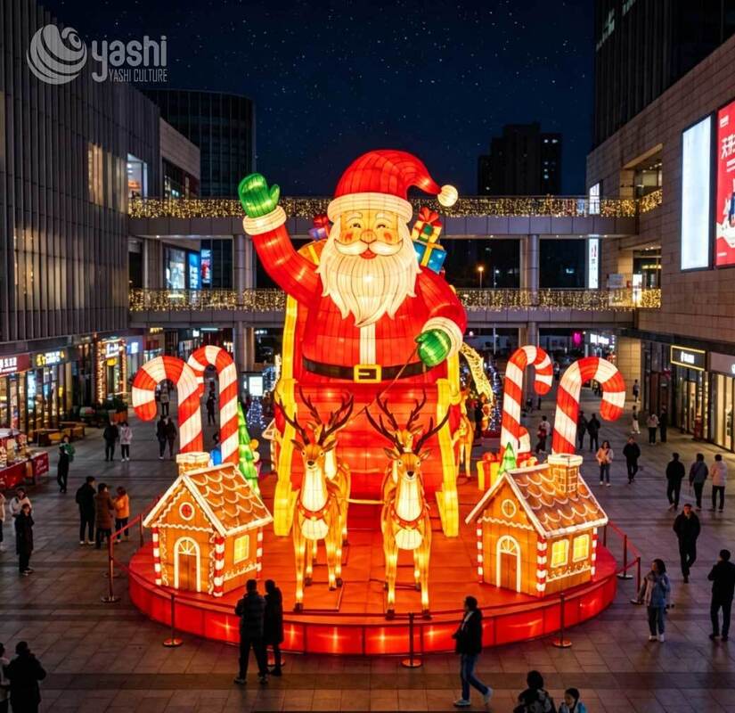 Custom Ocean Theme Christmas Lantern Set, Outdoor LED Whale, Coral, Fish & Santa Light Sculpture For Underwater Festival Display