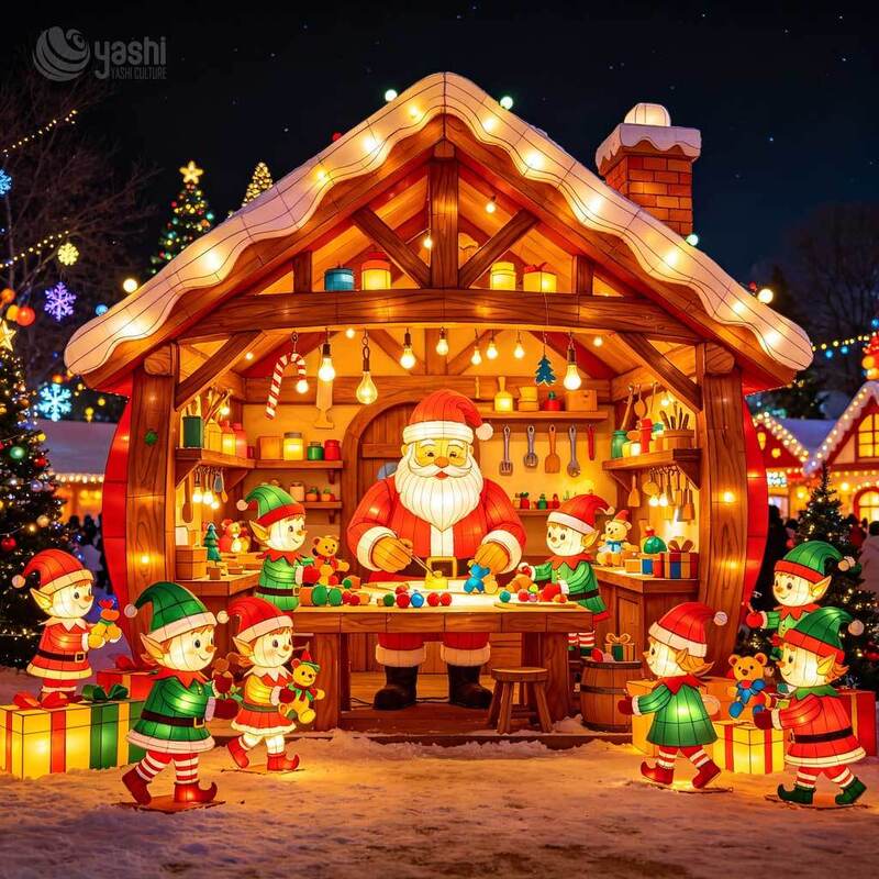 Custom Ocean Theme Christmas Lantern Set, Outdoor LED Whale, Coral, Fish & Santa Light Sculpture For Underwater Festival Display