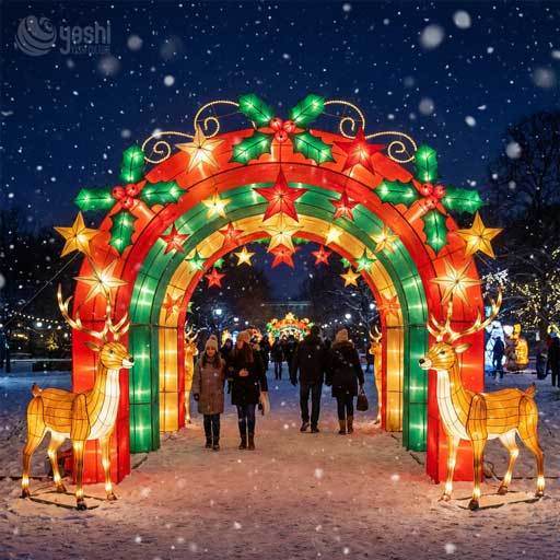 Custom Ocean Theme Christmas Lantern Set, Outdoor LED Whale, Coral, Fish & Santa Light Sculpture For Underwater Festival Display