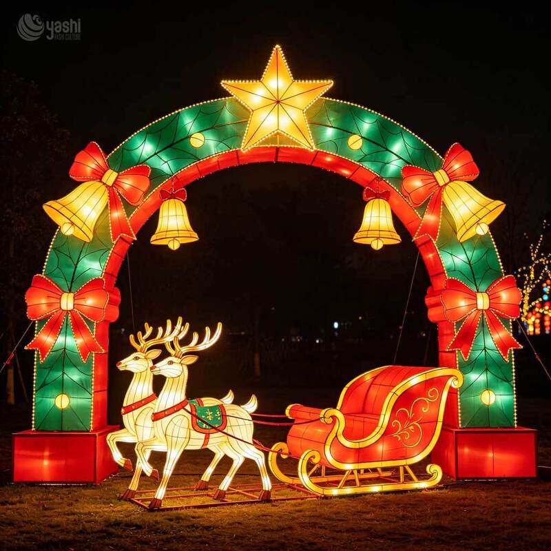 Custom 2 Reindeer With Sleigh Wire Frame LED Motif Lights, Outdoor Christmas Reindeer Sleigh Light Sculpture For City Square Exhibition