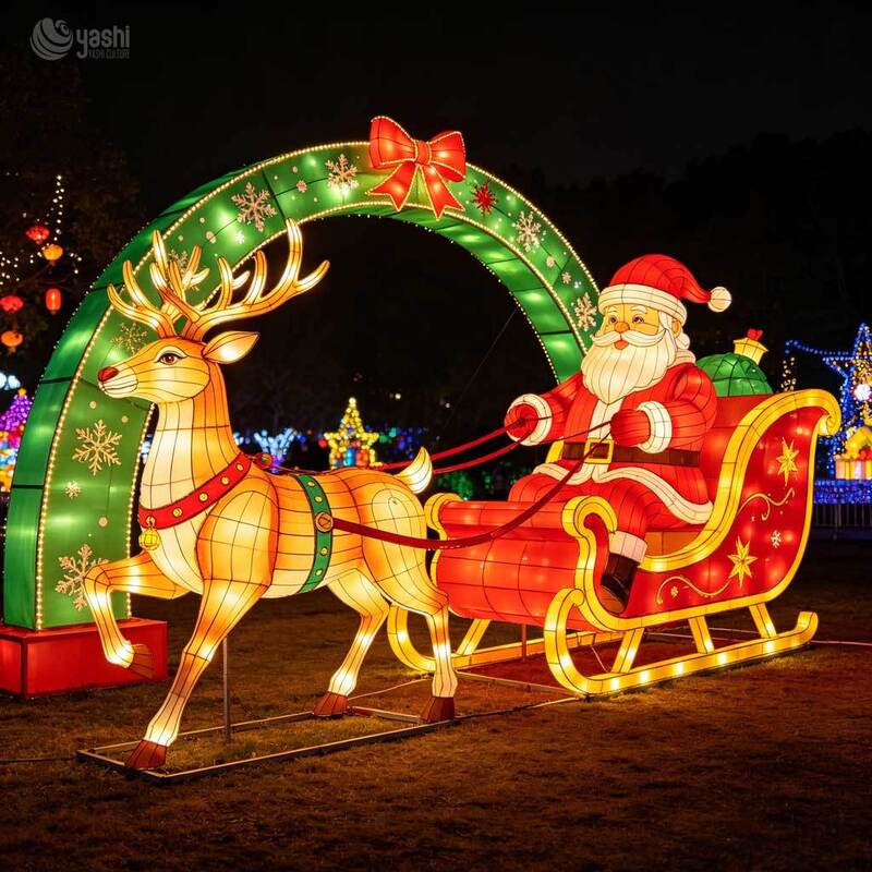 Custom LED Gingerbread House Lantern Set, Outdoor Christmas Gingerbread Man & Candy Cane Light Sculpture for Plaza, Support Customization