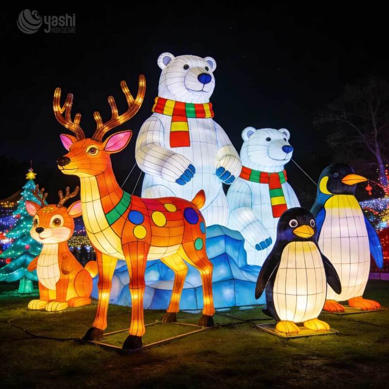 Custom Arctic Scene Lantern Set, Outdoor LED Polar Bear, Penguin & Iceberg Light Sculpture For Winter Christmas Light Show