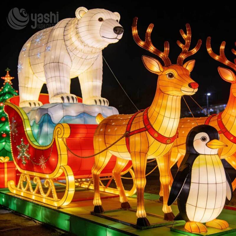 Custom Arctic Scene Lantern Set, Outdoor LED Polar Bear, Penguin & Iceberg Light Sculpture For Winter Christmas Light Show
